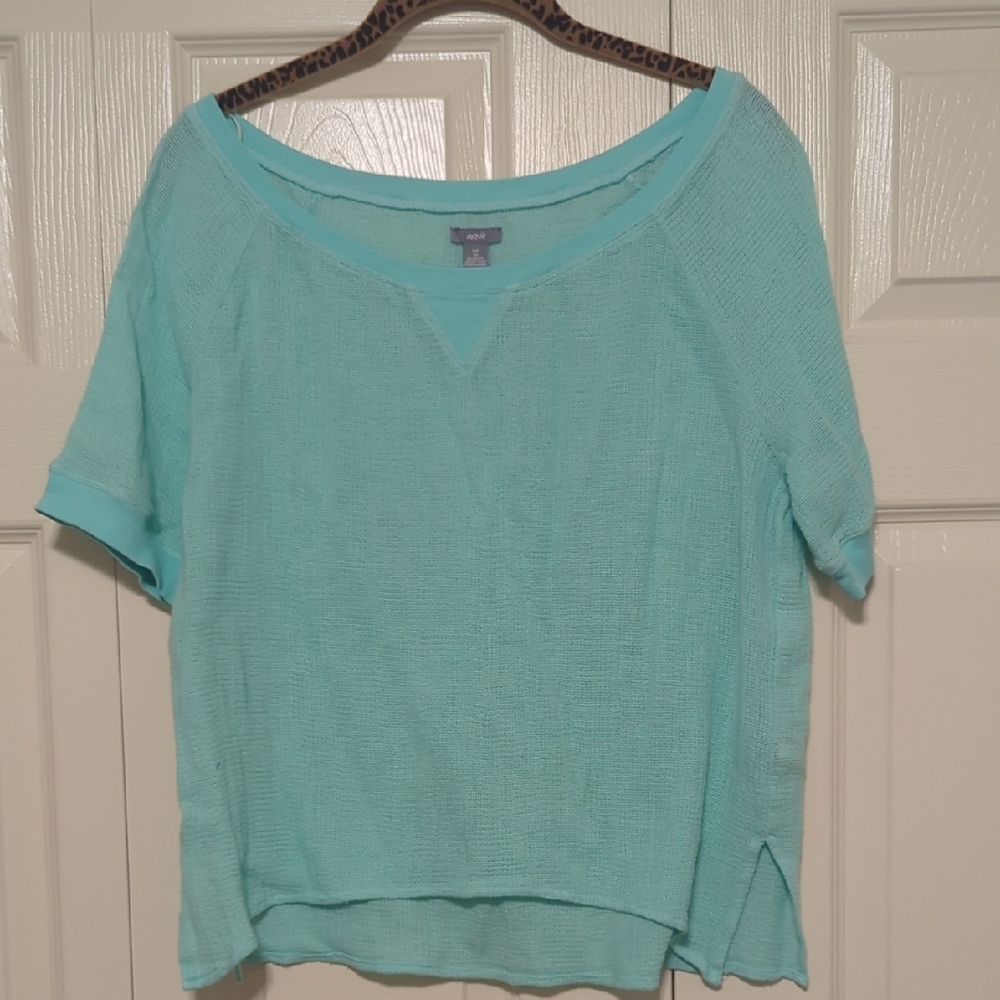 Aerie Womens Teal Short Sleeve Boxy Cropped Tee